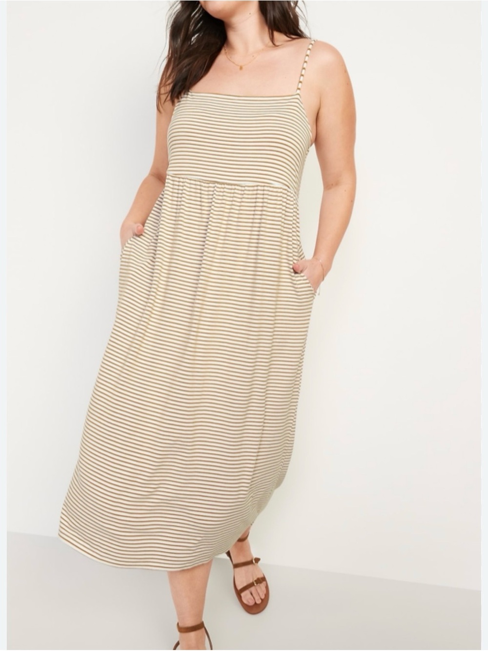 Old Navy Striped Gold and Ivory Midi Sundress